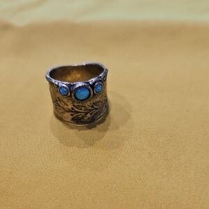 Israel Silver Band Ring With 3 Small Opal Cabochons